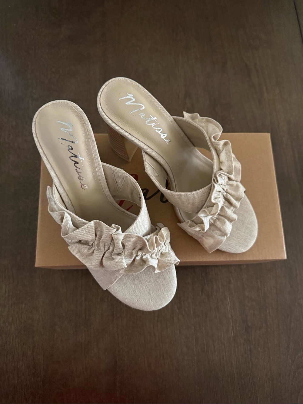 Matisse Cream Ruffle Slide Sandals